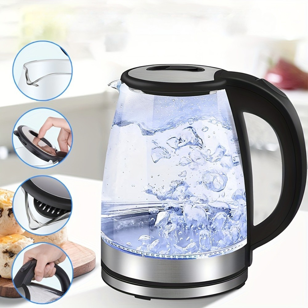 Electric Glass Kettle 2L with LED Light and Auto Shut-Off Feature
