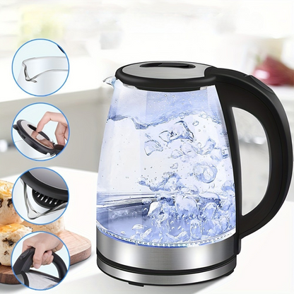 Electric Glass Kettle 2L with LED Light and Auto Shut-Off Feature