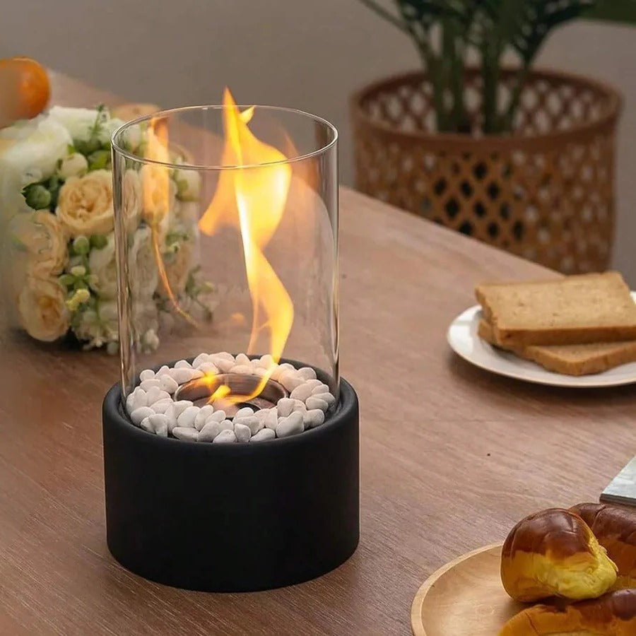 Portable Ethanol Fireplace with Glass Surround for Indoor and Outdoor
