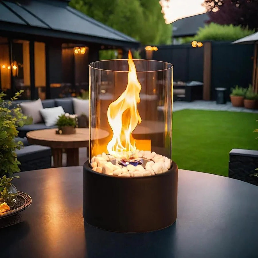 Portable Ethanol Fireplace with Glass Surround for Indoor and Outdoor