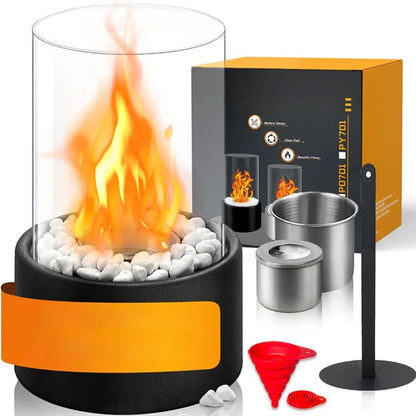 Portable Ethanol Fireplace with Glass Surround for Indoor and Outdoor