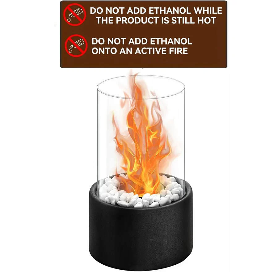 Portable Ethanol Fireplace with Glass Surround for Indoor and Outdoor