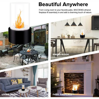 Portable Ethanol Fireplace with Glass Surround for Indoor and Outdoor