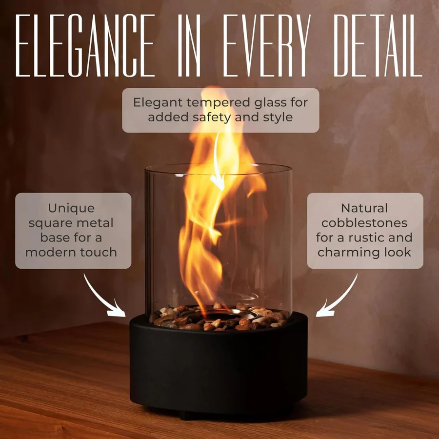 Portable Ethanol Fireplace with Glass Surround for Indoor and Outdoor
