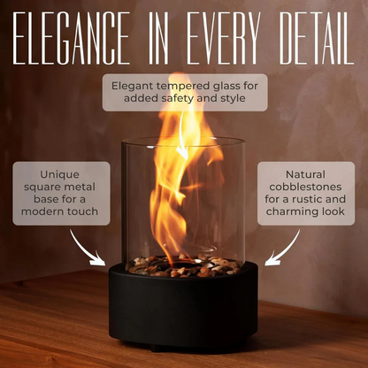 Portable Ethanol Fireplace with Glass Surround for Indoor and Outdoor