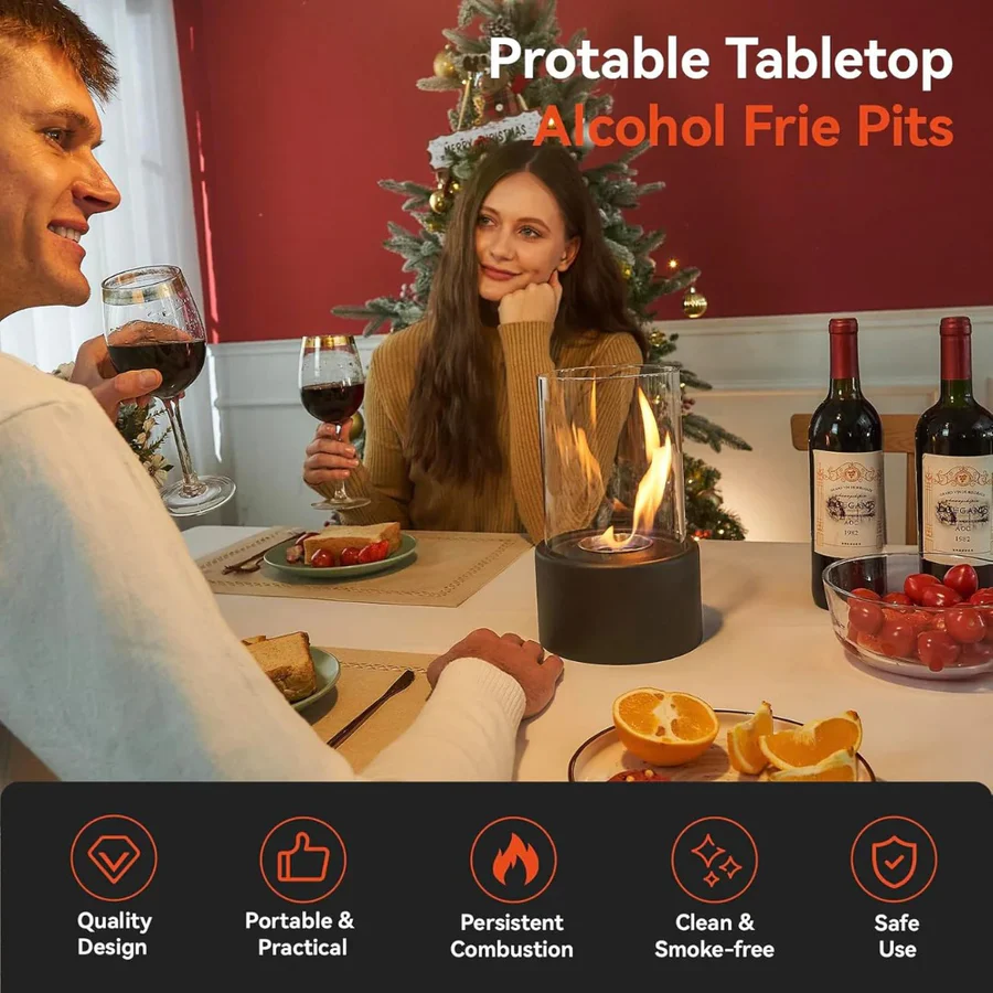 Portable Ethanol Fireplace with Glass Surround for Indoor and Outdoor