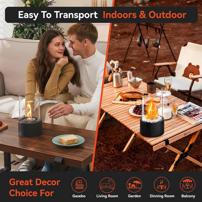 Portable Ethanol Fireplace with Glass Surround for Indoor and Outdoor
