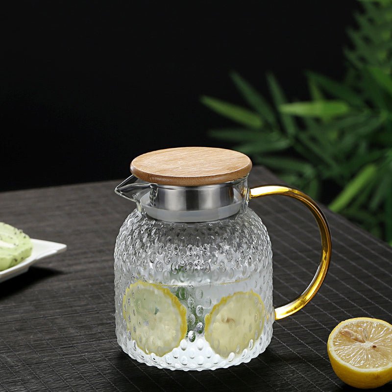 Heat-Resistant Glass Pitcher with Bamboo Lid for Hot and Cold Beverages