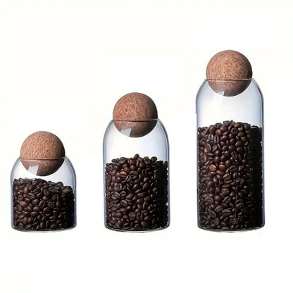 Chic Kitchen Storage Set - 3 Glass Jars with Cork Lids
