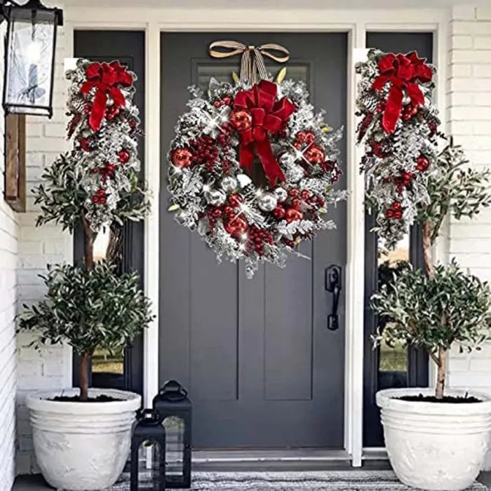 Prelit Christmas Decoration with Timer - Battery-Powered, Red & White Trim