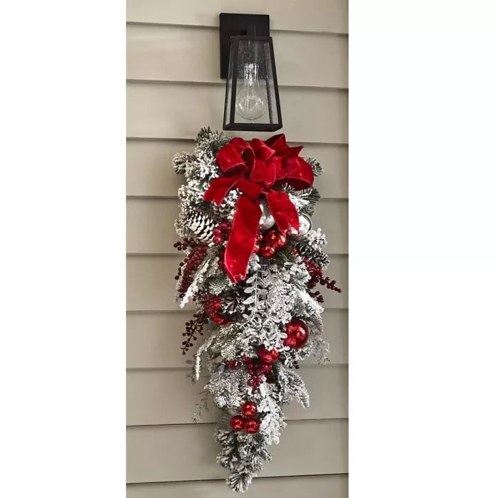 Prelit Christmas Decoration with Timer - Battery-Powered, Red & White Trim