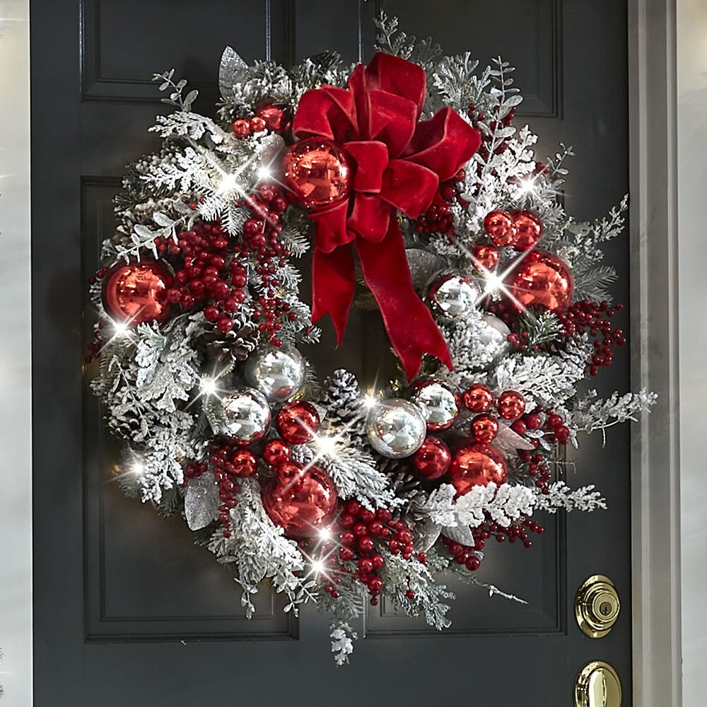 Prelit Christmas Decoration with Timer - Battery-Powered, Red & White Trim