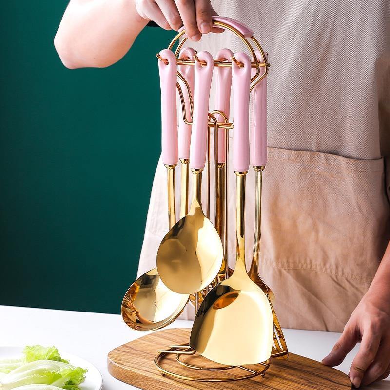Ergonomic Ceramic Handle Cooking Tools Set - 6 Pieces for Modern Kitchens