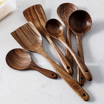 Versatile Kitchen Utensil Set - 7 Pieces of Teak Wood Tools