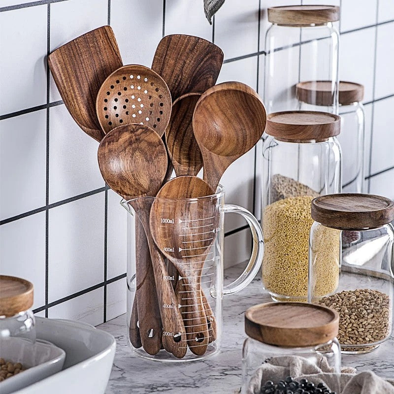 Versatile Kitchen Utensil Set - 7 Pieces of Teak Wood Tools