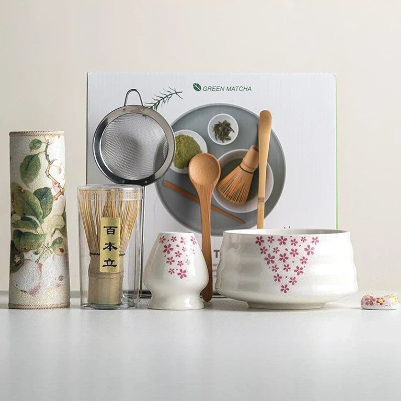 Ceramic Tea Set for Matcha Making – 8 Pieces with Bamboo Whisk