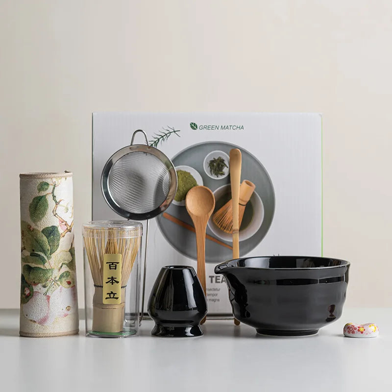 Ceramic Tea Set for Matcha Making – 8 Pieces with Bamboo Whisk