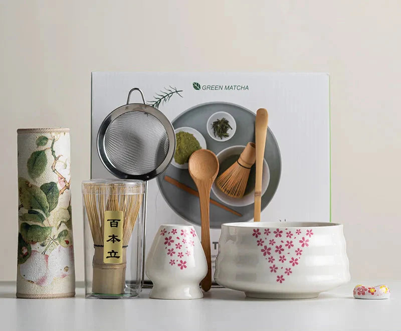 Ceramic Tea Set for Matcha Making – 8 Pieces with Bamboo Whisk