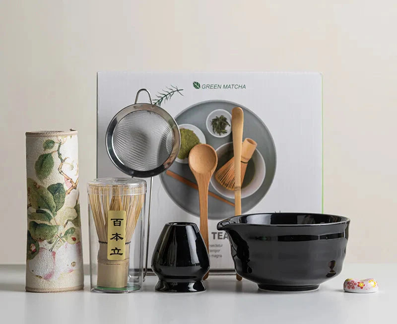 Ceramic Tea Set for Matcha Making – 8 Pieces with Bamboo Whisk