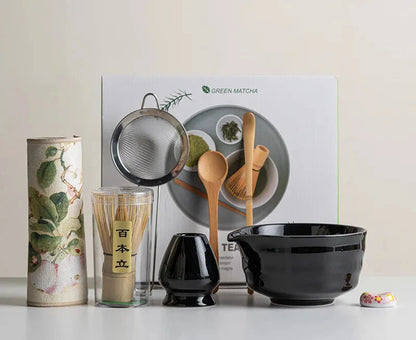 Ceramic Tea Set for Matcha Making – 8 Pieces with Bamboo Whisk