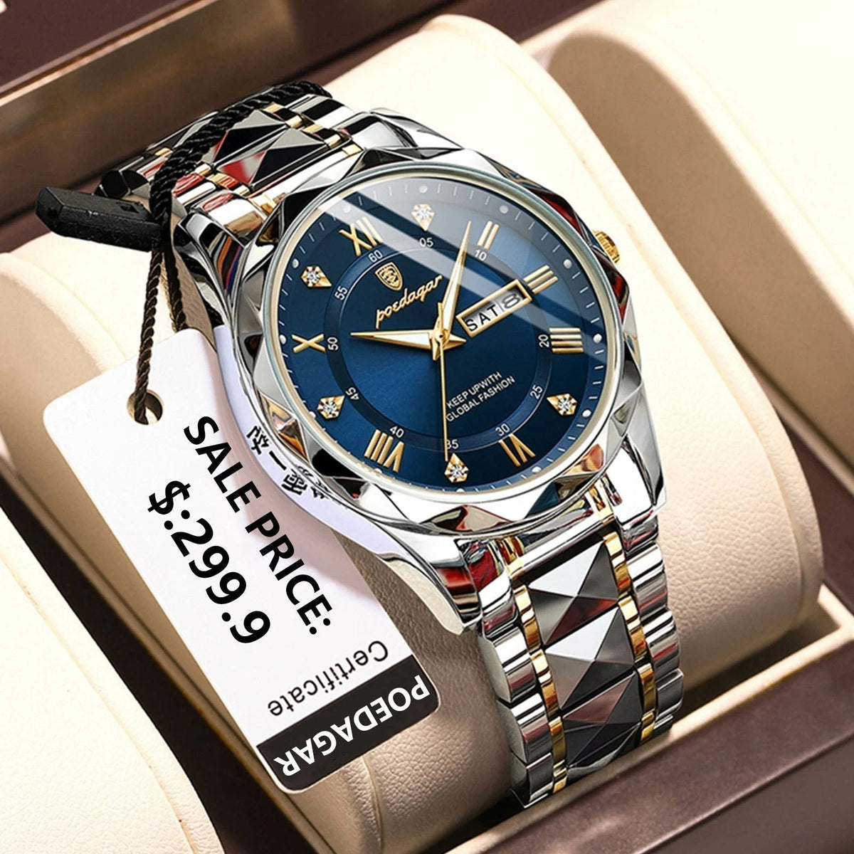 Men's Water-Resistant Watch with Luminous Hands for Precise Timekeeping