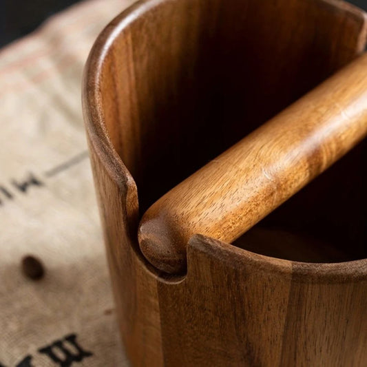 Wooden Coffee Knock Box with Built-in Knock Bar for Espresso Pucks