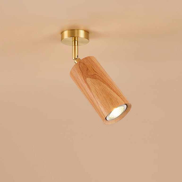 Elegant Walnut-Finished Adjustable LED Ceiling Light – Semi-Recessed