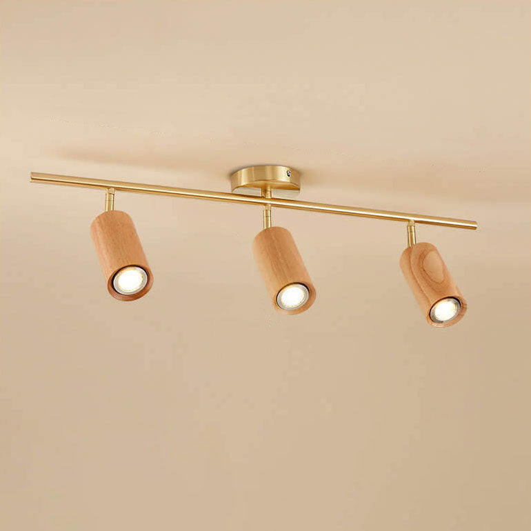 Elegant Walnut-Finished Adjustable LED Ceiling Light – Semi-Recessed