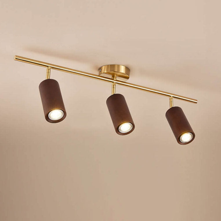 Elegant Walnut-Finished Adjustable LED Ceiling Light – Semi-Recessed