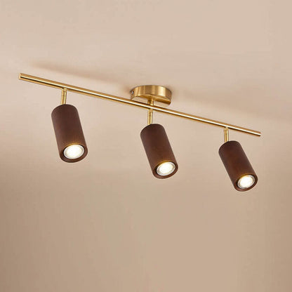Elegant Walnut-Finished Adjustable LED Ceiling Light – Semi-Recessed