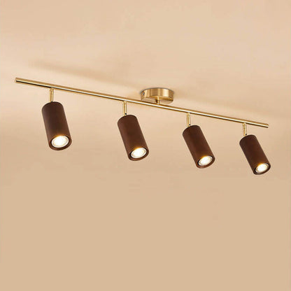 Elegant Walnut-Finished Adjustable LED Ceiling Light – Semi-Recessed