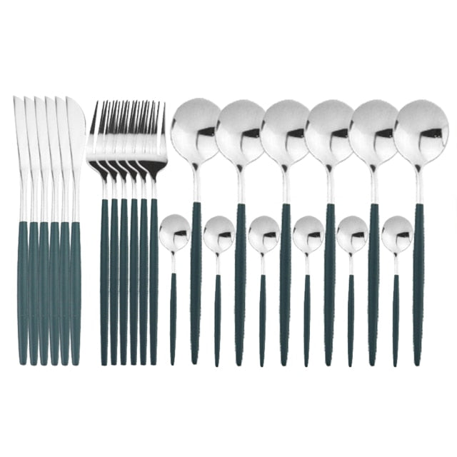 Stainless Steel Flatware Set of 24 with Elegant Handles for Everyday and Events