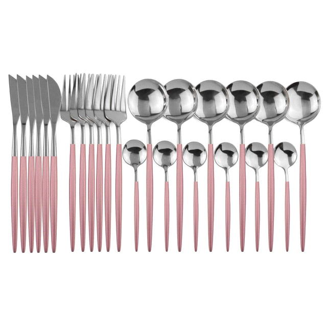 Stainless Steel Flatware Set of 24 with Elegant Handles for Everyday and Events