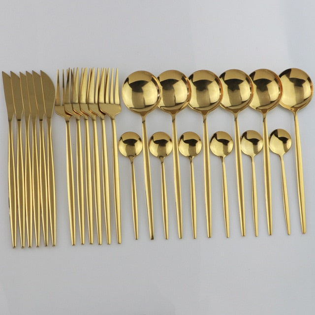 Stainless Steel Flatware Set of 24 with Elegant Handles for Everyday and Events