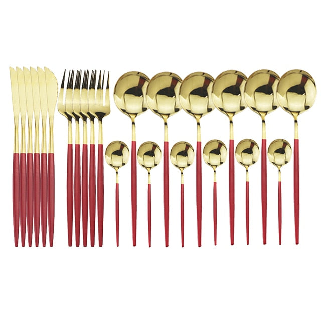 Stainless Steel Flatware Set of 24 with Elegant Handles for Everyday and Events