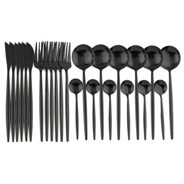 Stainless Steel Flatware Set of 24 with Elegant Handles for Everyday and Events
