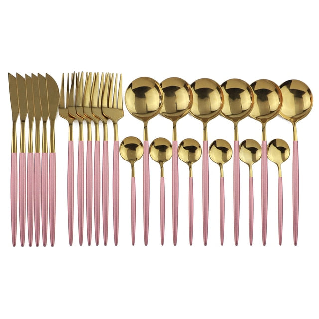 Stainless Steel Flatware Set of 24 with Elegant Handles for Everyday and Events