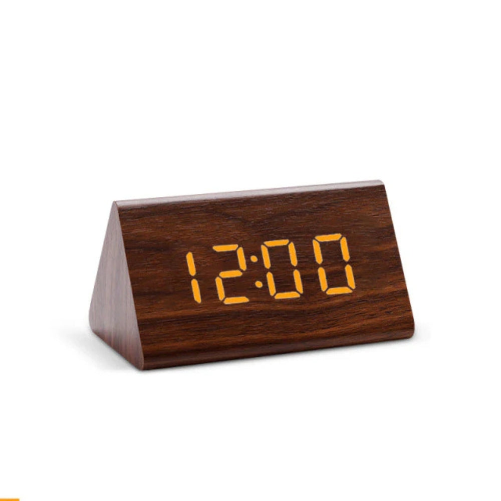 LED Alarm Clock with HD Display, Brightness Adjustment, and Wooden Design