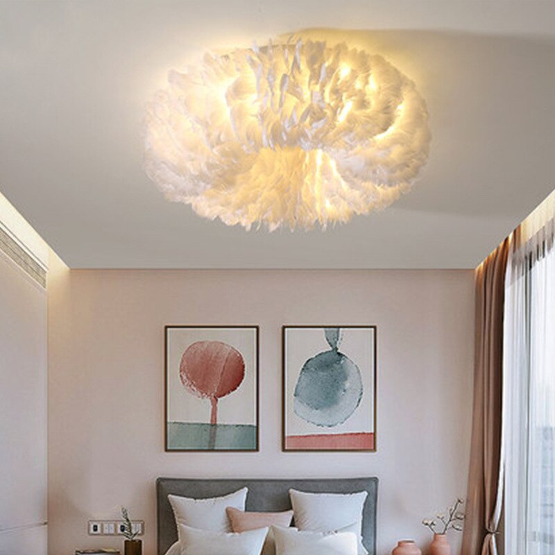Feather-Accented Bohemian Style LED Ceiling Light Fixture