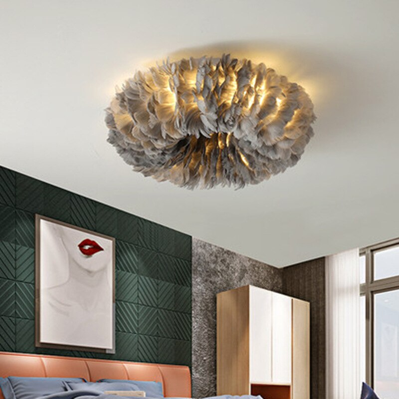 Feather-Accented Bohemian Style LED Ceiling Light Fixture