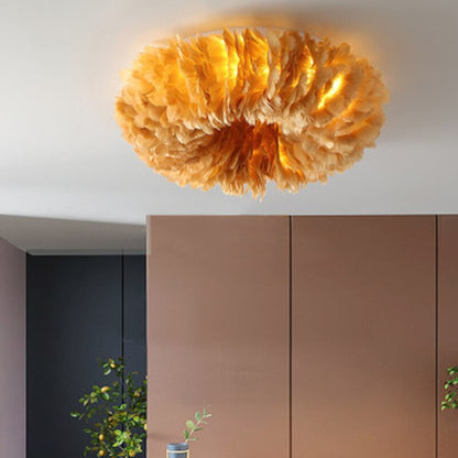 Feather-Accented Bohemian Style LED Ceiling Light Fixture