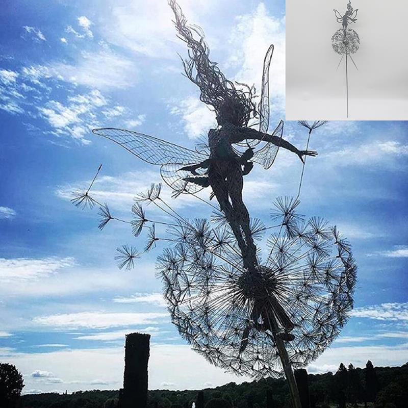 Outdoor Metal Sculpture of Fairy and Dandelion Dance for Garden