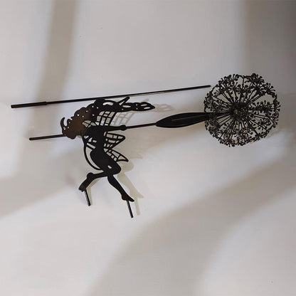 Outdoor Metal Sculpture of Fairy and Dandelion Dance for Garden