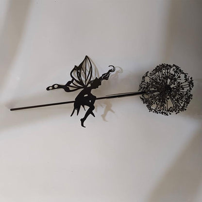 Outdoor Metal Sculpture of Fairy and Dandelion Dance for Garden