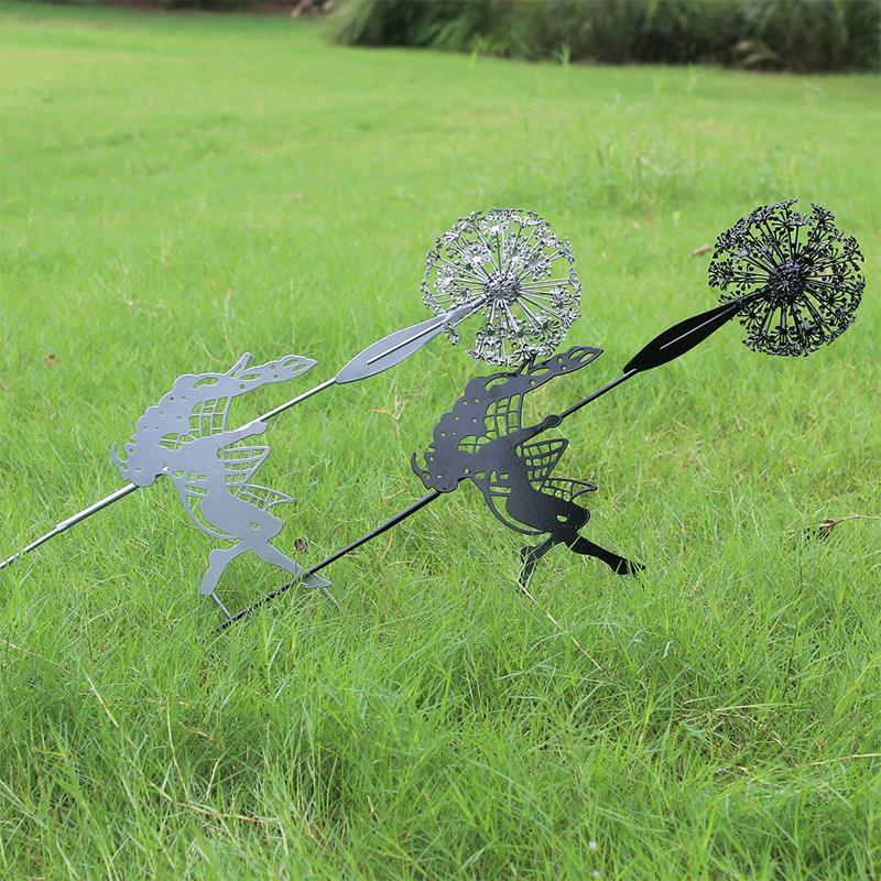 Outdoor Metal Sculpture of Fairy and Dandelion Dance for Garden