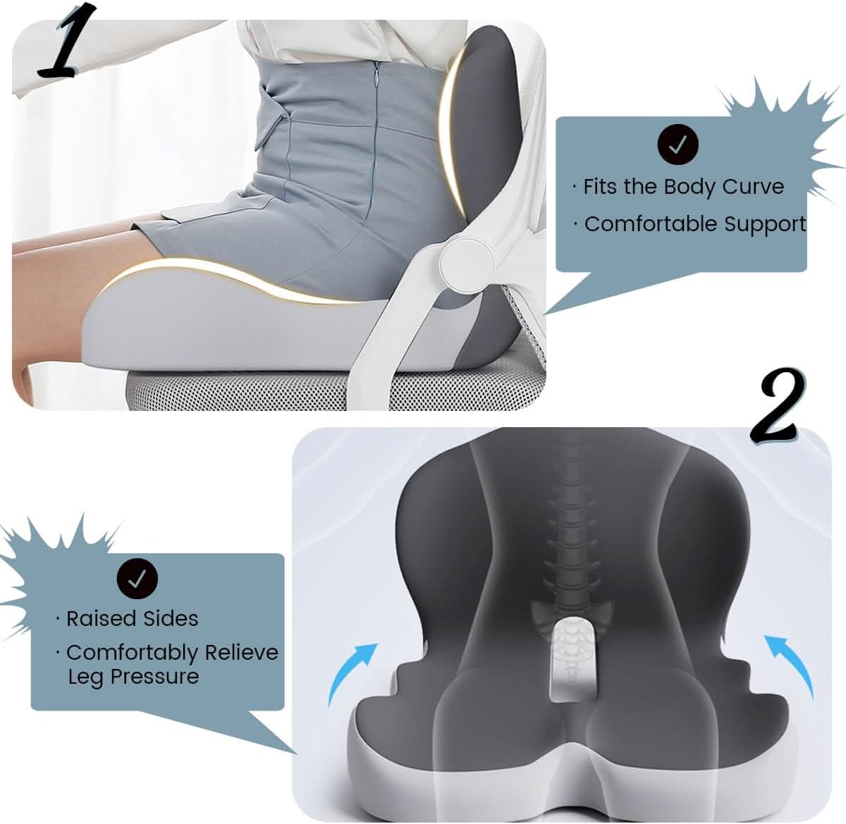 Ergonomic Comfort Cushion with Anti-Slip Base and Washable Cover