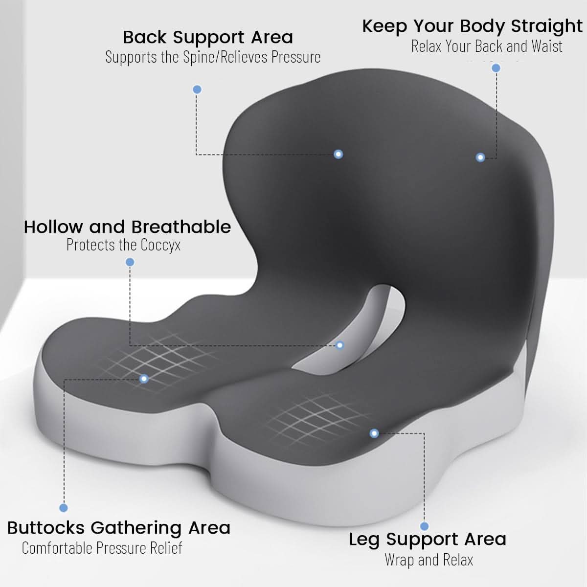 Ergonomic Comfort Cushion with Anti-Slip Base and Washable Cover