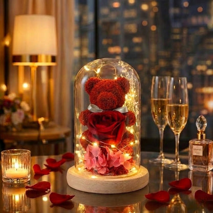 LED Light Glass Dome Lamp | Romantic Rose Bear Home Decoration