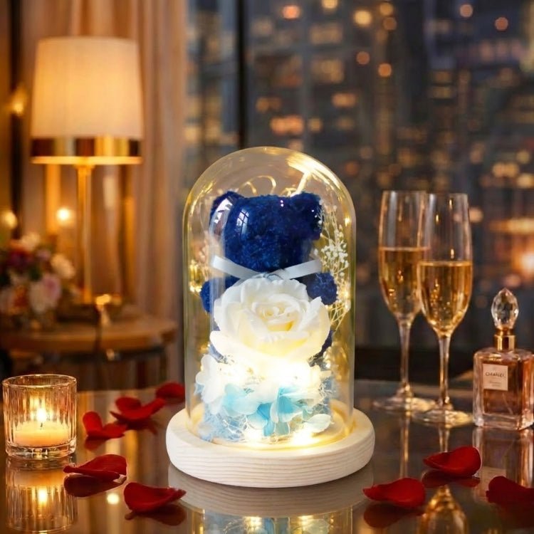 LED Light Glass Dome Lamp | Romantic Rose Bear Home Decoration