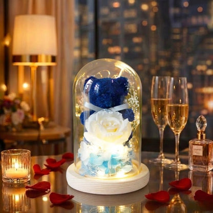 LED Light Glass Dome Lamp | Romantic Rose Bear Home Decoration